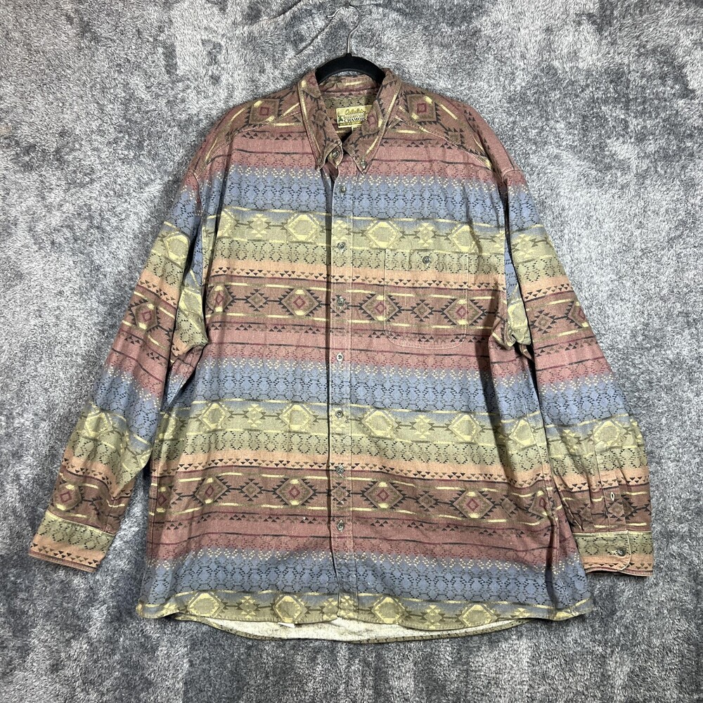 Cabelas Shirt Mens 3XLT Multicolor Southwest Geometric Flannel Long Sleeve